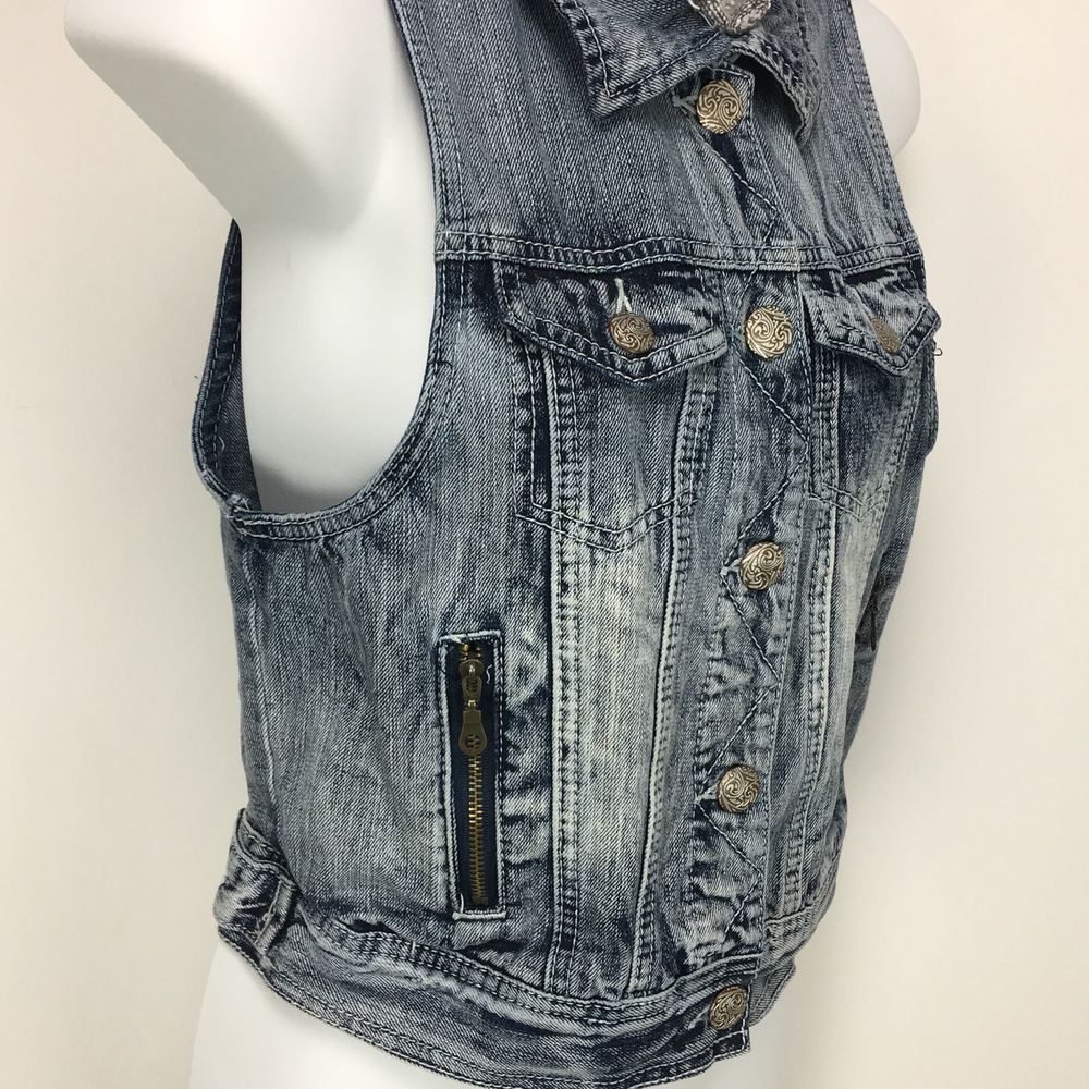 Vanity Denim Removable Hood Vest Size Medium
